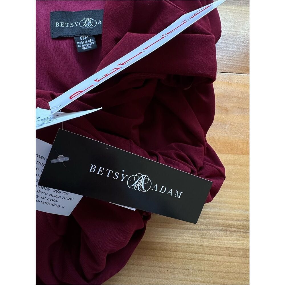 BETSY & ADAM Petite Cap Sleeve Gathered Gown Deep Burgundy Size 6P - Picture 5 of 17